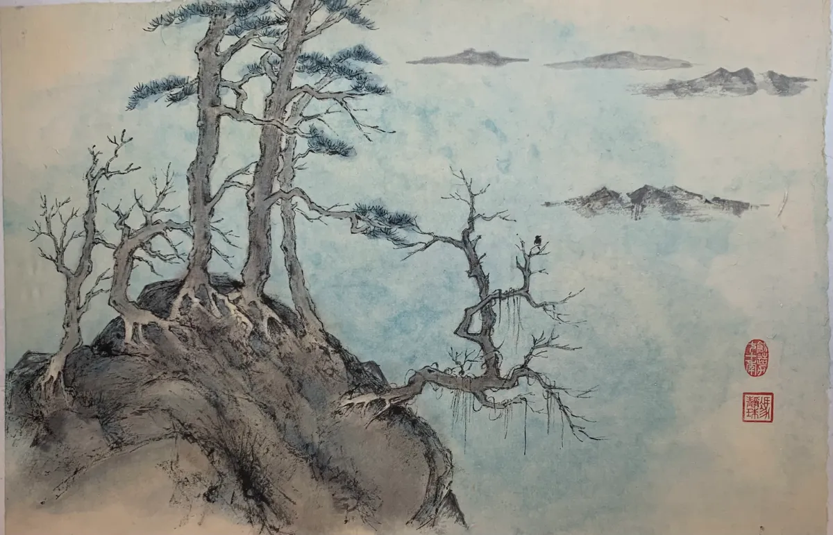 Chinese ink and watercolour on handmade paper