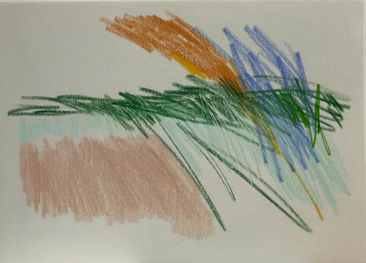 Joyful, expressive drawing of movement, landscape and map