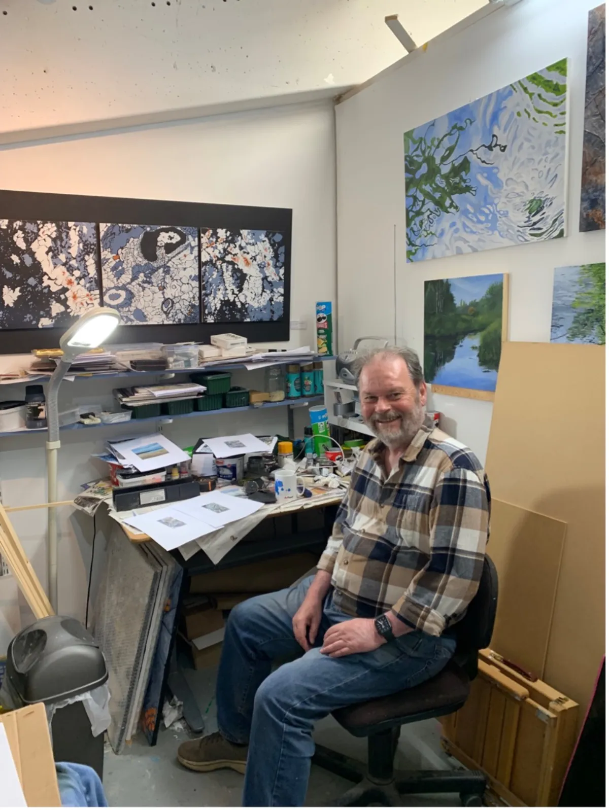 Howard Andrews in his studio at St Barnabas Press Cambridge