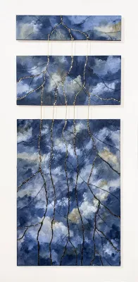 Abstract in mixed media and gold leaf
