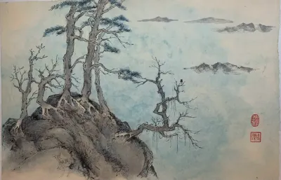 Chinese ink and watercolour on handmade paper